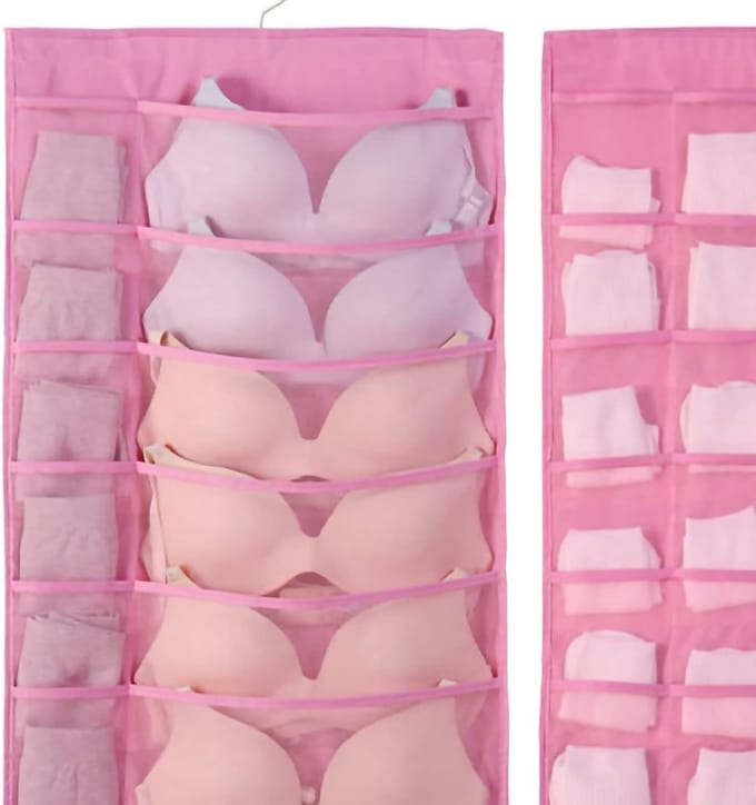 Hangende Organizer - Kleding Opberger - Ondergoed Sorteren - Dubbelzijdig Ontwerp - 46x16x1 cm - Roze