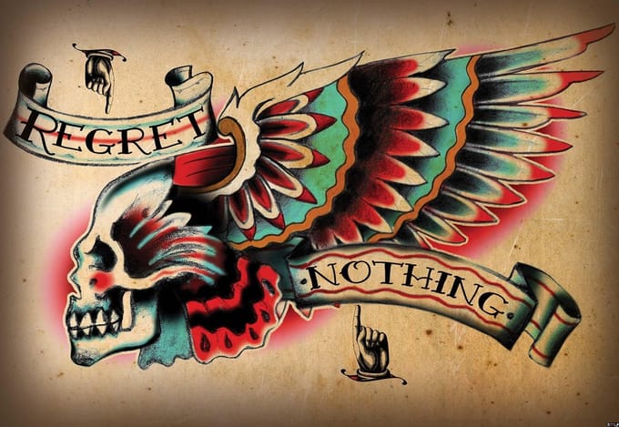 Fotobehang Skull Tattoo Wing | PANORAMIC - 250cm x 104cm | 130g/m2 Vlies