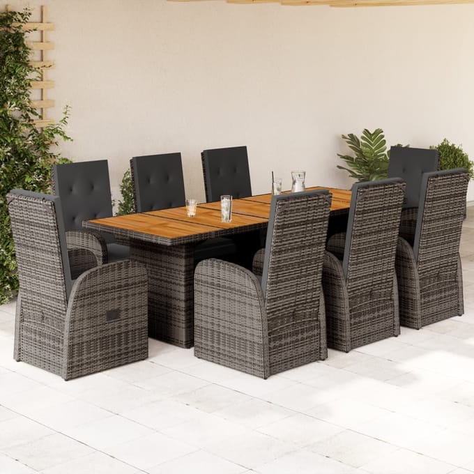 vidaXL - 9-delige - Tuinset - met - kussens - poly - rattan - grijs