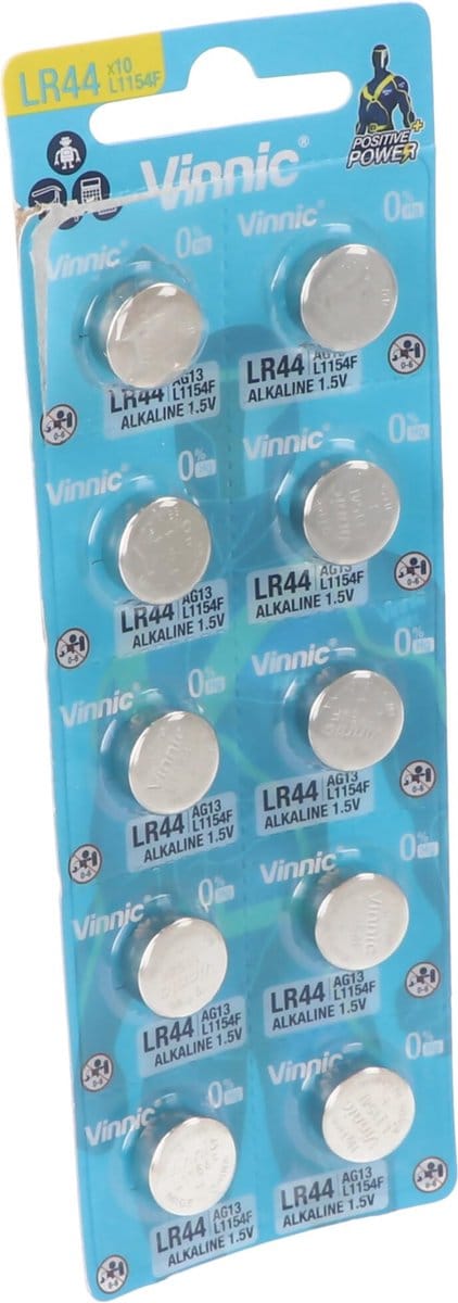 Vinnic LR44/Ag13/L1154f - Alcaline Knoopcel Batterij - Blister 10st