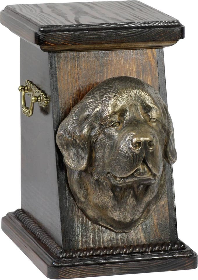 Elegante urn voor hondenas met Newfoundlander beeldje