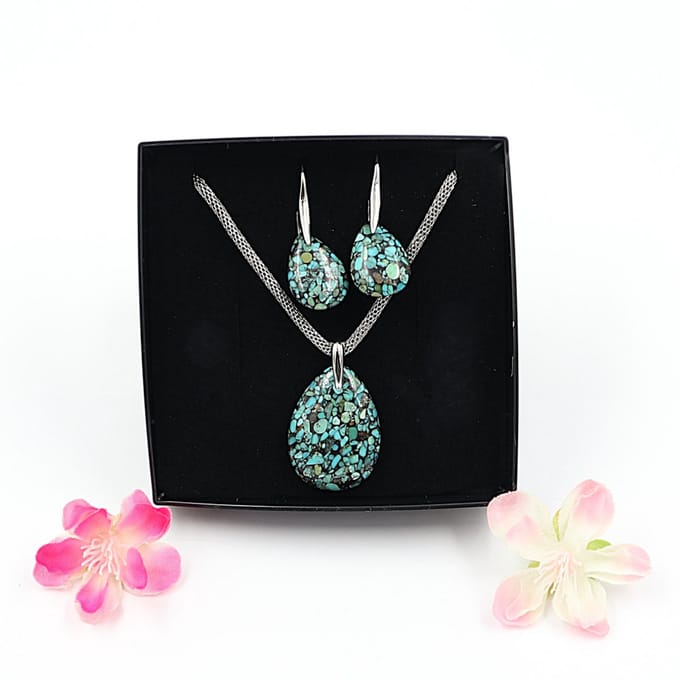 Gemstone set ketting en oorbellen Turkoois