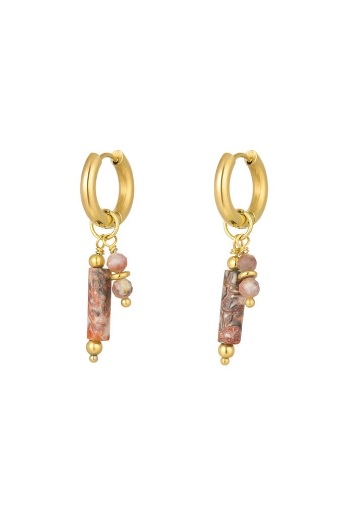 Oorbellen Stone Dangling - Rood/Bruin
