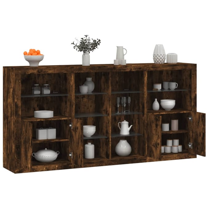 vidaXL - Dressoir - met - LED-verlichting - 202x37x100 - cm - gerookt - eikenkleurig