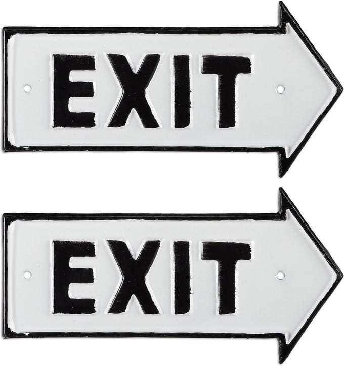 2x wandbord exit - metaal - decoratie - pijl - gietijzer - uitgangsbord
