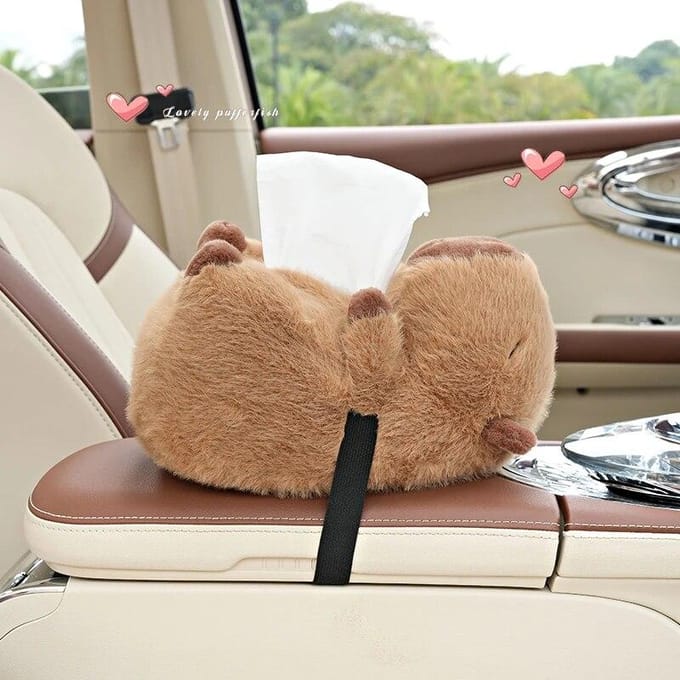 Boîte à mouchoirs en peluche Capybara pour voiture, sac à mouchoirs suspendu sur siège arrière de voiture, support en peluche, décoration intérieure de voiture brown