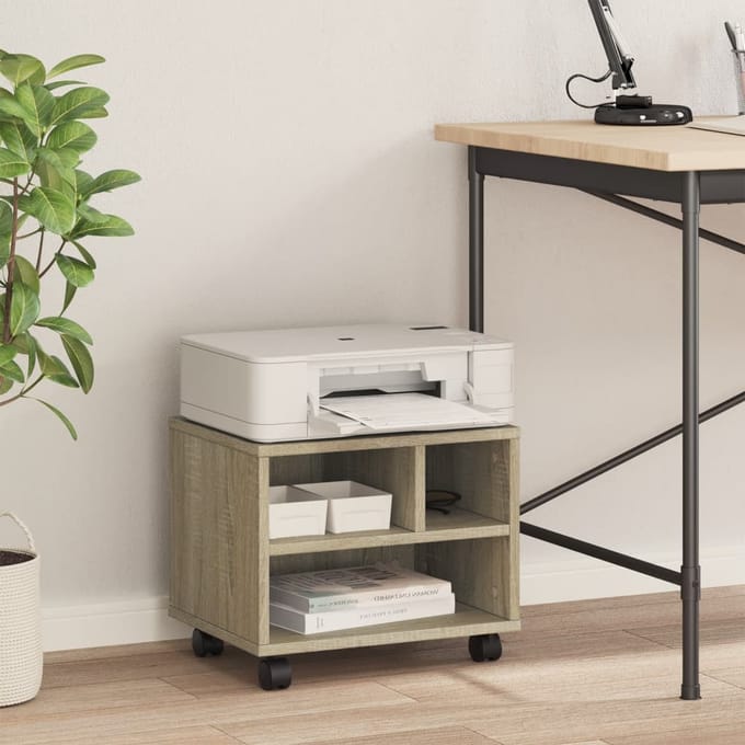 vidaXL - Printerkastje - met - wielen - 41x32x34,5 - cm - sonoma - eikenkleurig