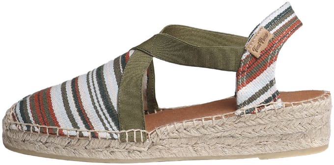 Veganistische espadrille van gestreept katoen voor dames met sleehak | VINAROS