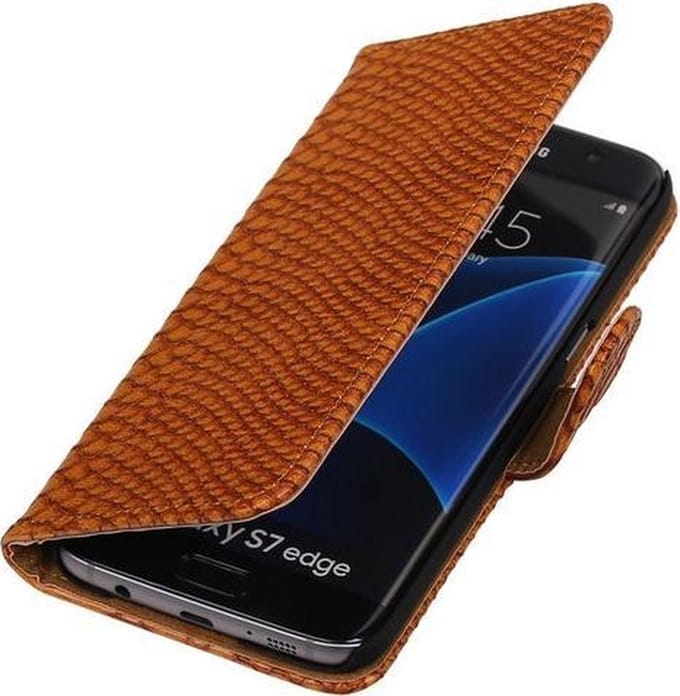 Bruin Slang Booktype Samsung Galaxy S7 Edge Wallet Cover Hoesje