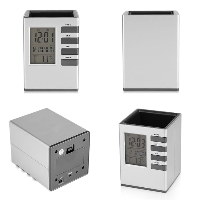 Multifunctioneel LED Digitaal LCD Scherm Temperatuurweergave Wekker Pennenhouder Etui Cadeau white