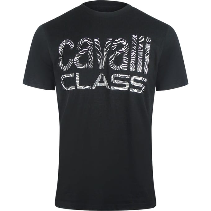 Cavalli Class Opvallend Zebraprint Logo Zwart T-shirt