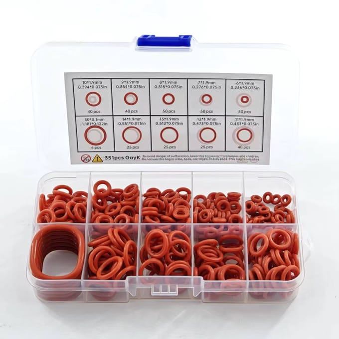 DW4Trading Assortimentsdoos Siliconen O Ringen 351 Stuks - L13 x B6,5 x H2 cm