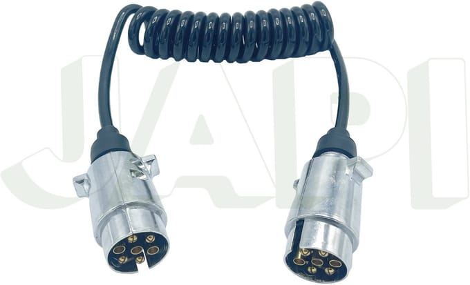spiraalkabel 1.5 meter 2x 7 polige aluminium stekker