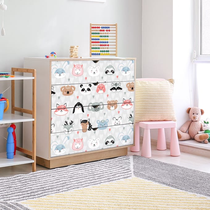 Kindermeubelsticker met Scandinavische dierenliefhebbers, 60 x 90 cm