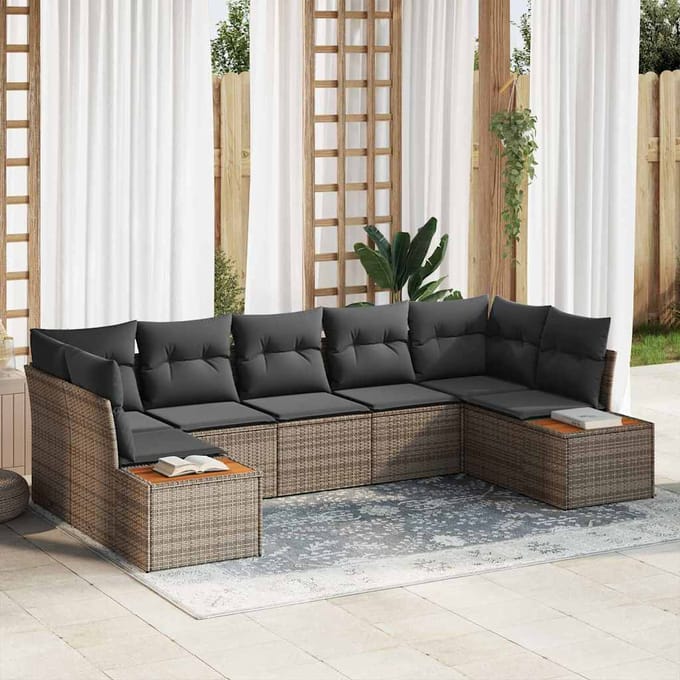 vidaXL - Tuinbank - Set - 7 - st - 7-Aantal - zitplaatsen - Grijs - Polyrattan