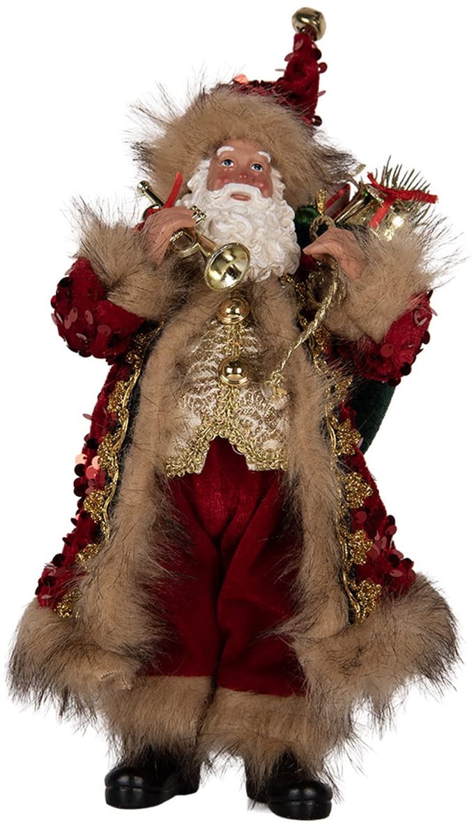 Clayre & Eef Kerstdecoratie Beeld Kerstman 16x12x31 cm Rood Textiel