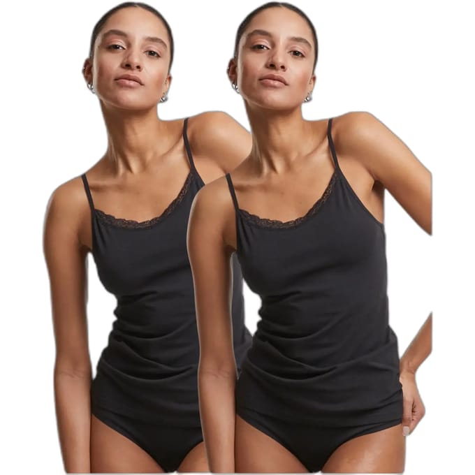 Urban Classics - Cotton Lace 2-Pack Tanktop - M - Zwart/Zwart