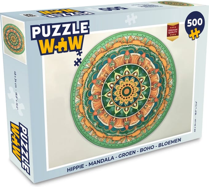Puzzel Hippie - Mandala - Groen - Boho - Bloemen - Legpuzzel - Puzzel 500 stukjes
