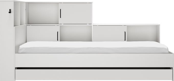 Tienerbed Erwann Wit met opbergruimte - 90x200 en Lattenbodem