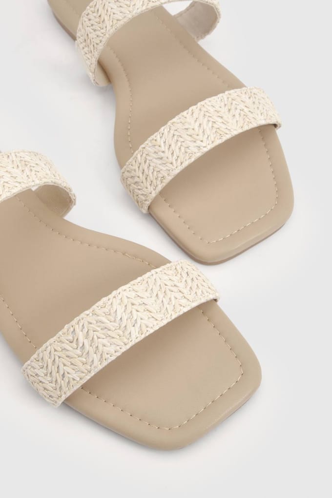 boohoo Dames Gehaakte Slippers Met Dubbele Bandjes | Creme | Maat: 37