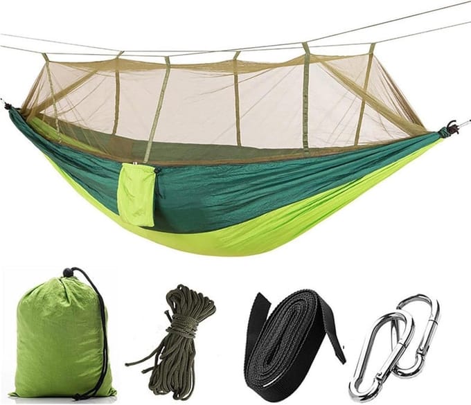 Draagbare Hangmat - Kampeer Hangmat - Outdoor Ontspanning - Geïntegreerd Klamboe - 260x130cm - Fruit Groen