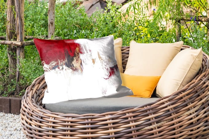 Buitenkussens - Rood - Marmer - Abstract - Goud - Modern - 60x40 cm - Weerbestendig