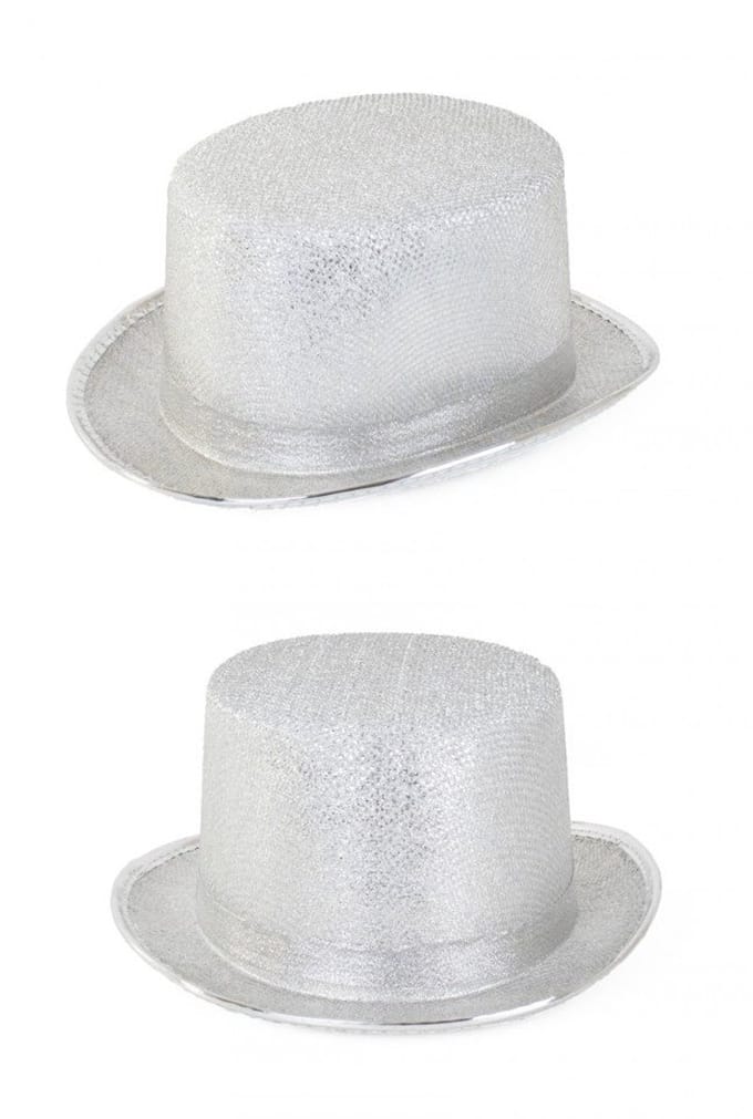 Hoge hoed lurex glitter zilver
