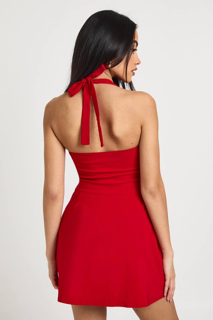 boohoo Dames Bengaline Vierkante Hals Skater Jurk | Rood | Maat: 42
