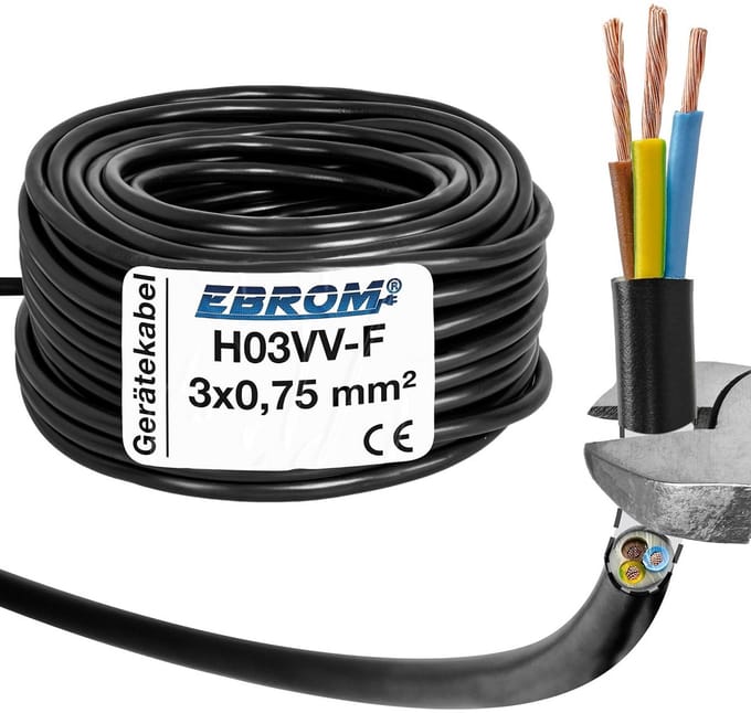 Flexibele Installatiedraad H03VV-F 3G0.75mm2 Zwart per Meter