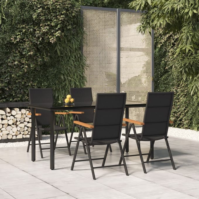 vidaXL - 5-delige - Tuinset - poly - rattan - zwart - en - bruin