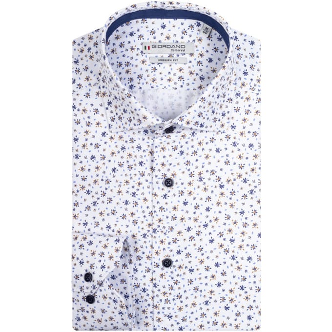 Giordano - Lange mouw overhemd - Mannen - L - Wit - Katoen - 417887