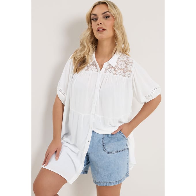 Yours Witte Blouse Met Gelaagde Haakdetails Size 42