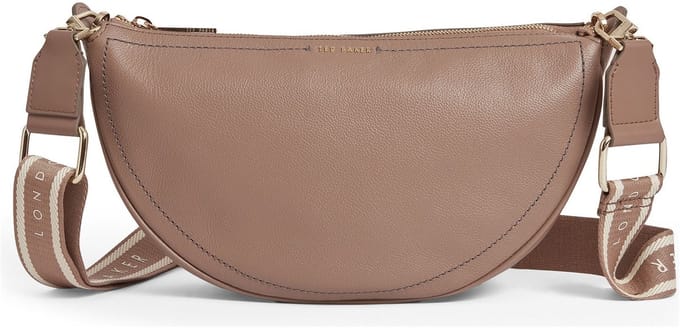 Ted Baker Leren schoudertas Lorreen Webbing Leather Half Moon Crossbody Bag Taupe