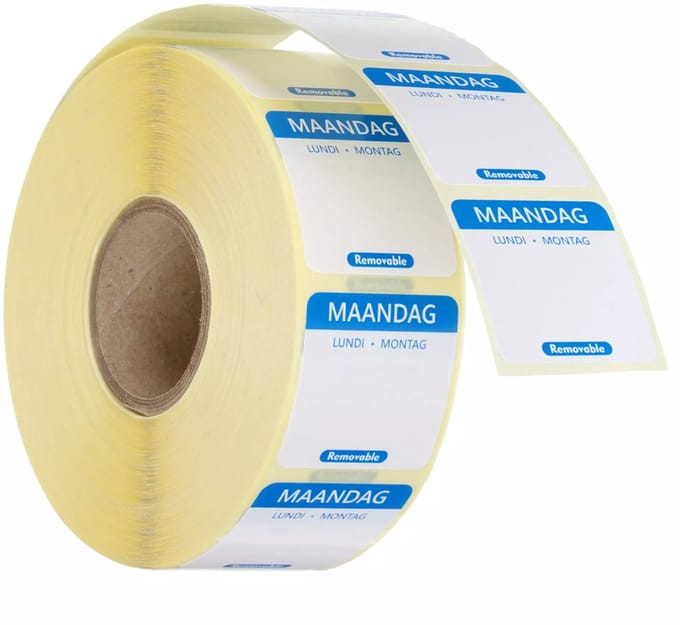 HENDI Herbruikbare voedselveiligheid dagstickers maandag blauw 25x25 mm met notitieruimte kleurgecodeerd 1000 per rol