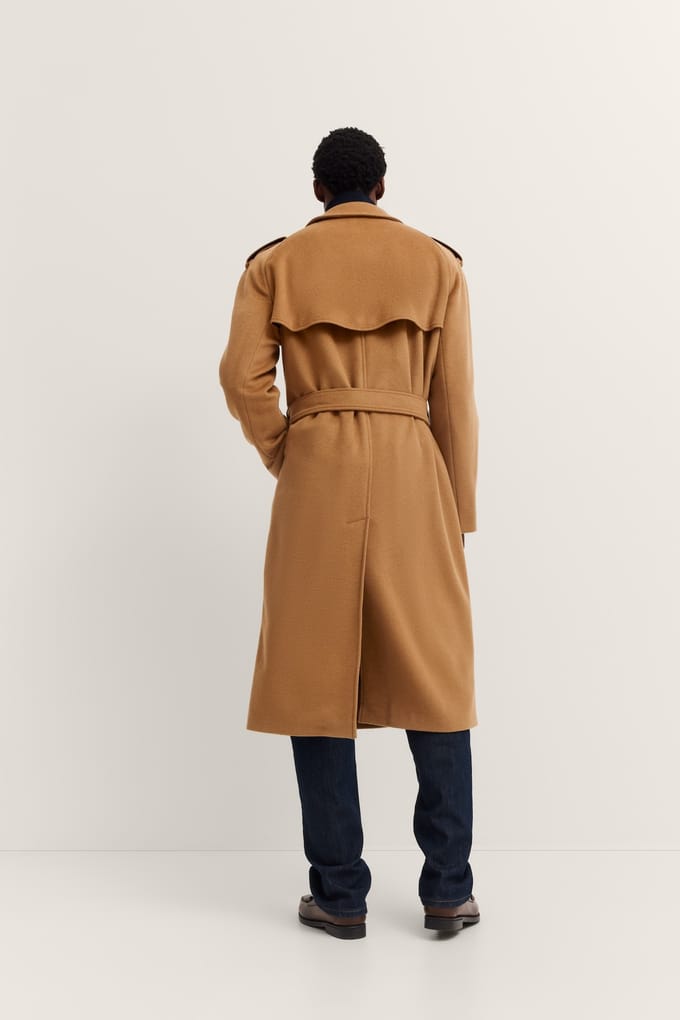 Bugatti Herren Trenchcoat met dubbele rij knopen en riem, wol-kasjmiermix