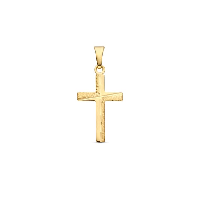 14K geelgoud hanger kruis gehamerd 18 mm 4033129