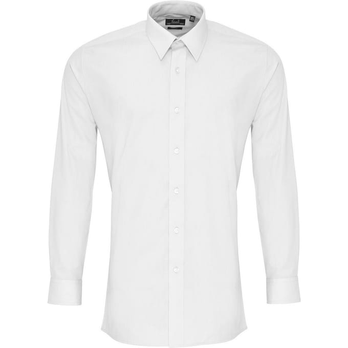 Premier Heren Colours Popeline Getailleerd overhemd met lange mouwen (Wit)