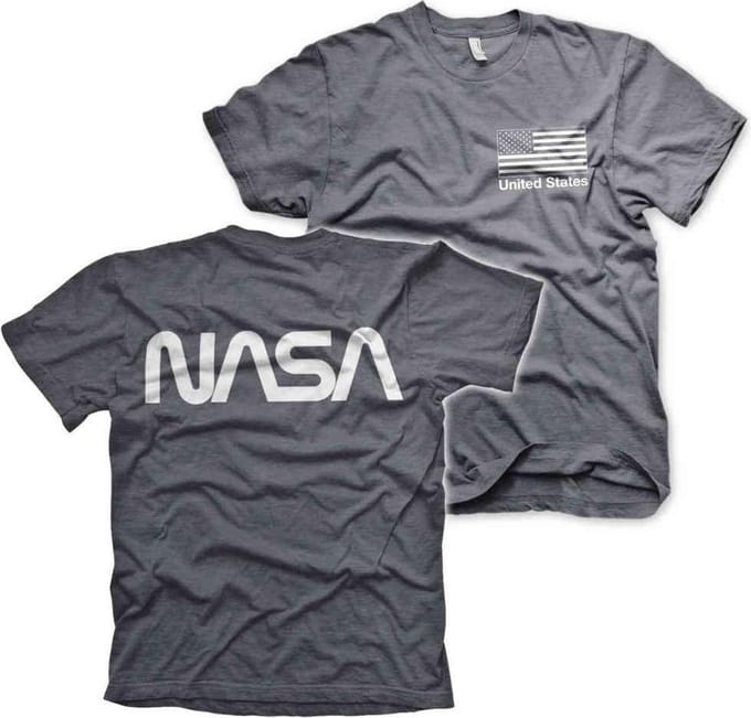 NASA Heren Tshirt -M- Black Flag Grijs