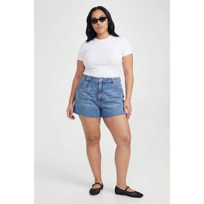 boohoo Dames Plus Flippy Denimshorts met wijde pijpen | Medium Gebleekt | Maat: 44