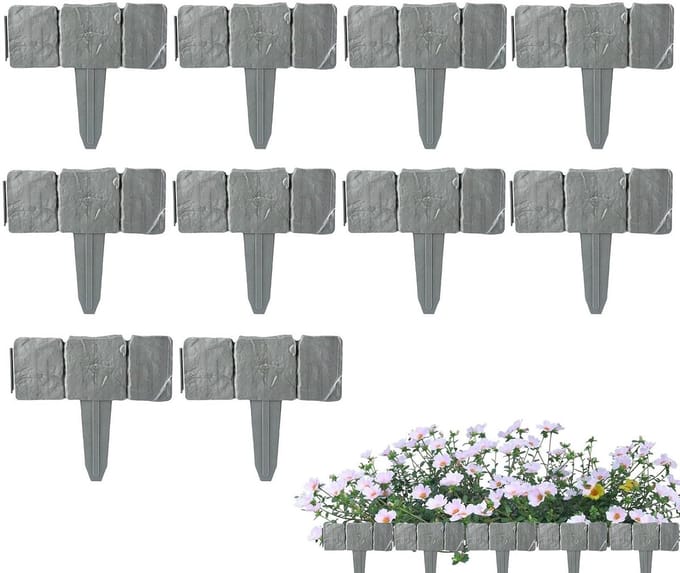 Kunststenen Borderrand - Tuinafscheiding - Tuin Ontwerpen - Graafvrij Systeem - 10 Stuks - Grijs
