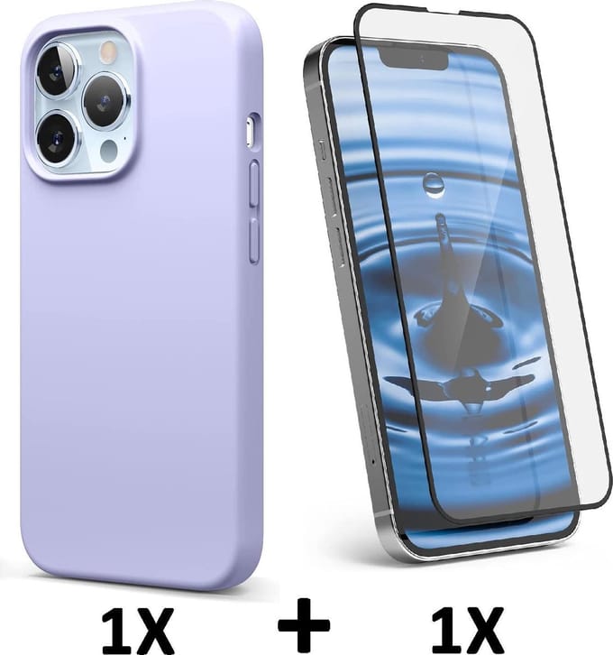 HB Hoesje Geschikt voor Apple iPhone 13 Pro - Paars / Volledige Glazen Screenprotector - Siliconen Back Cover