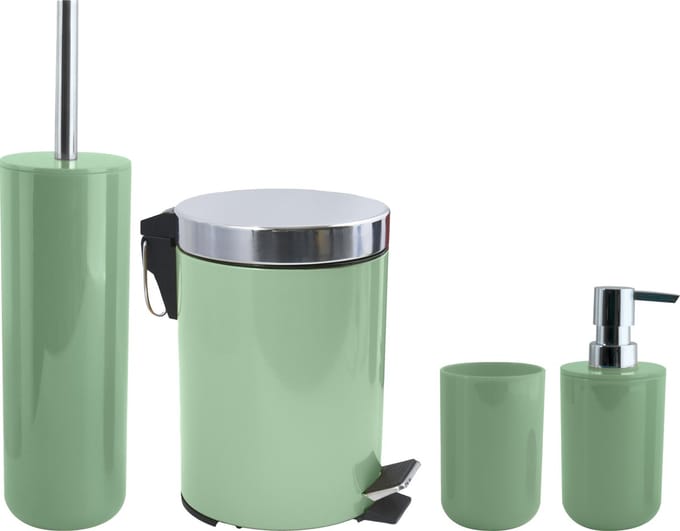 MSV Toiletborstel in houder/beker/zeeppompje/pedaalemmer set Moods - kunststof/metaal - groen