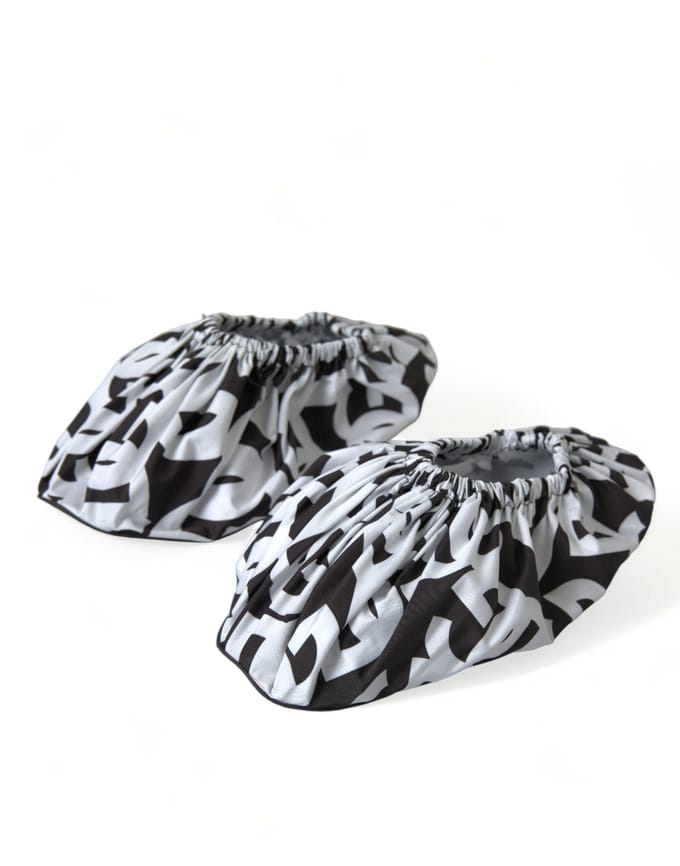 Dolce & Gabbana Witte Logo Print Nylon Instappers Flats Schoenen