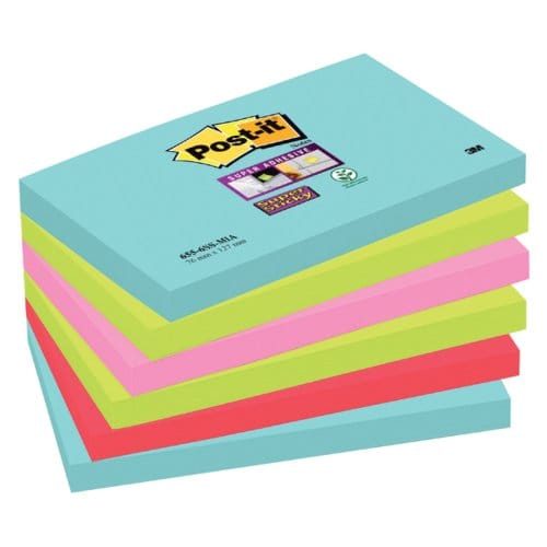Memoblok post-it 655 super sticky 76x127mm cosmic 6 stuks