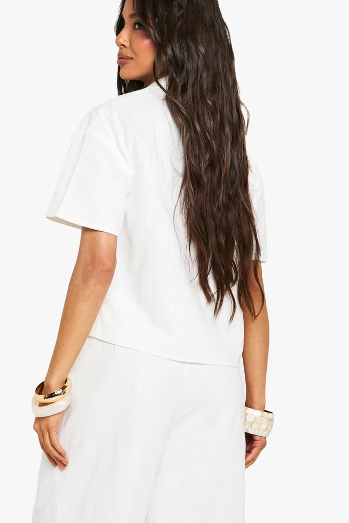 boohoo Dames Linnen-look kortmouwshirt | Wit | Maat: 40