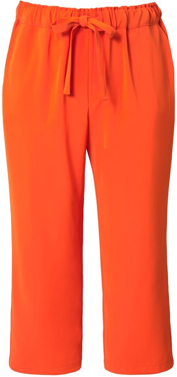 Ulla Popken - Dames - 7/8-broek persplooien elastische tailleband strikbandje - Paprika - Maat 52