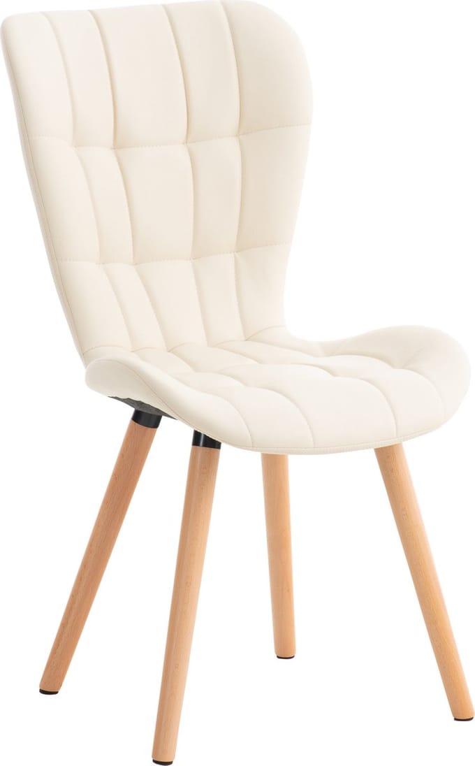 CLP Elda Eetkamerstoel - Zonder armleuning - Hout - Kunstleer - creme