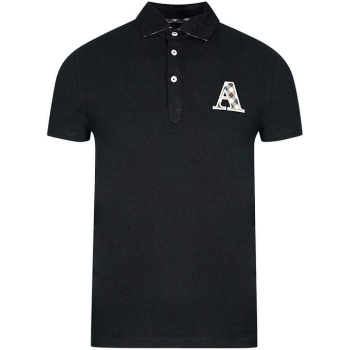 Aquascutum Heren Geruit Logo Poloshirt (Zwart)