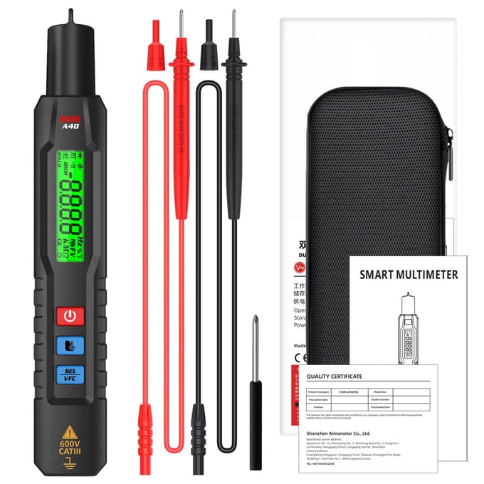 BSIDE A40 Multifunctionele 3-in-1 Infrarood Temperatuurtester Spanningsdetector & Multimeter & zwart