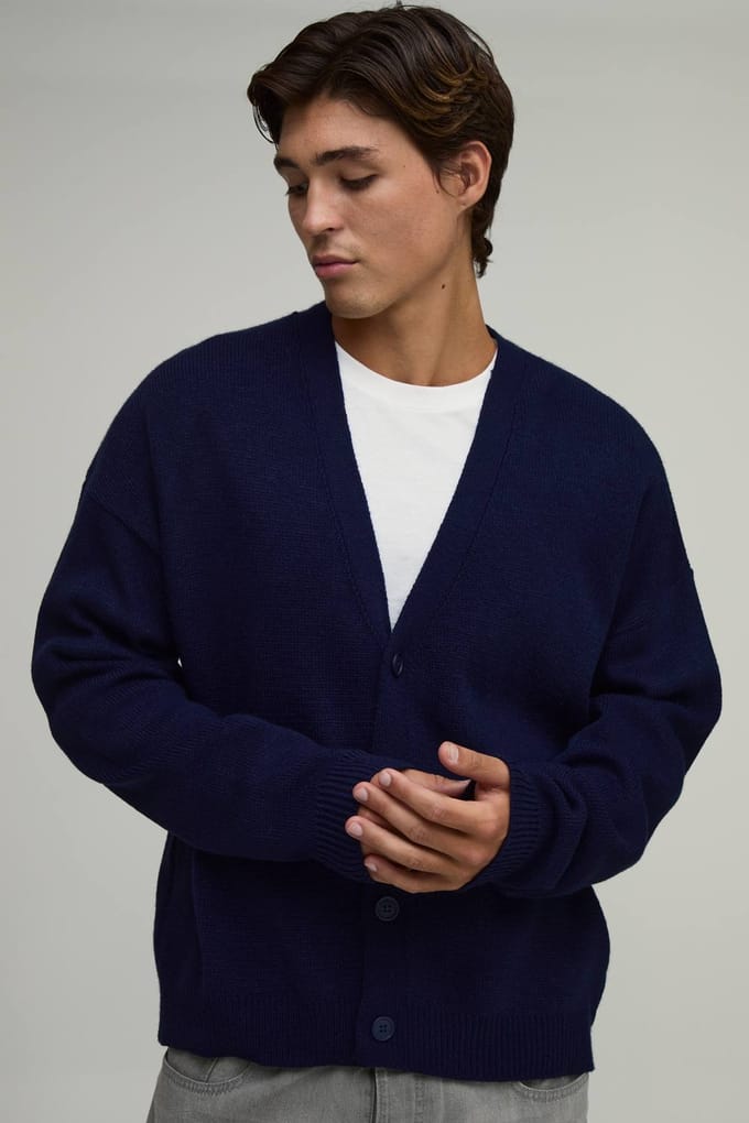 Relaxed Grofgebreid Vest Met Zachte Touch | Navy | Size Medium